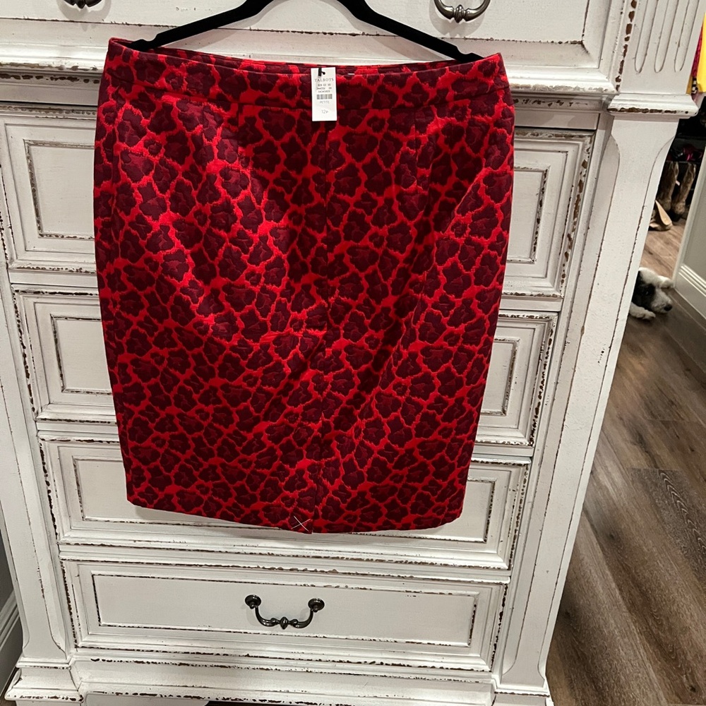 Talbots Vibrant Red Patterned A-Line Skirt